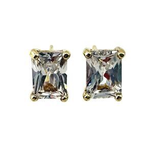 925 Sterling Silver Ross Gold Plated Elongated Princess Cut CZ .25" Studs